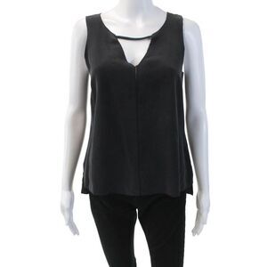 Go By GoSilk Womens Sleeveless Keyhole Silk Blouse Top Black Size Extra Small